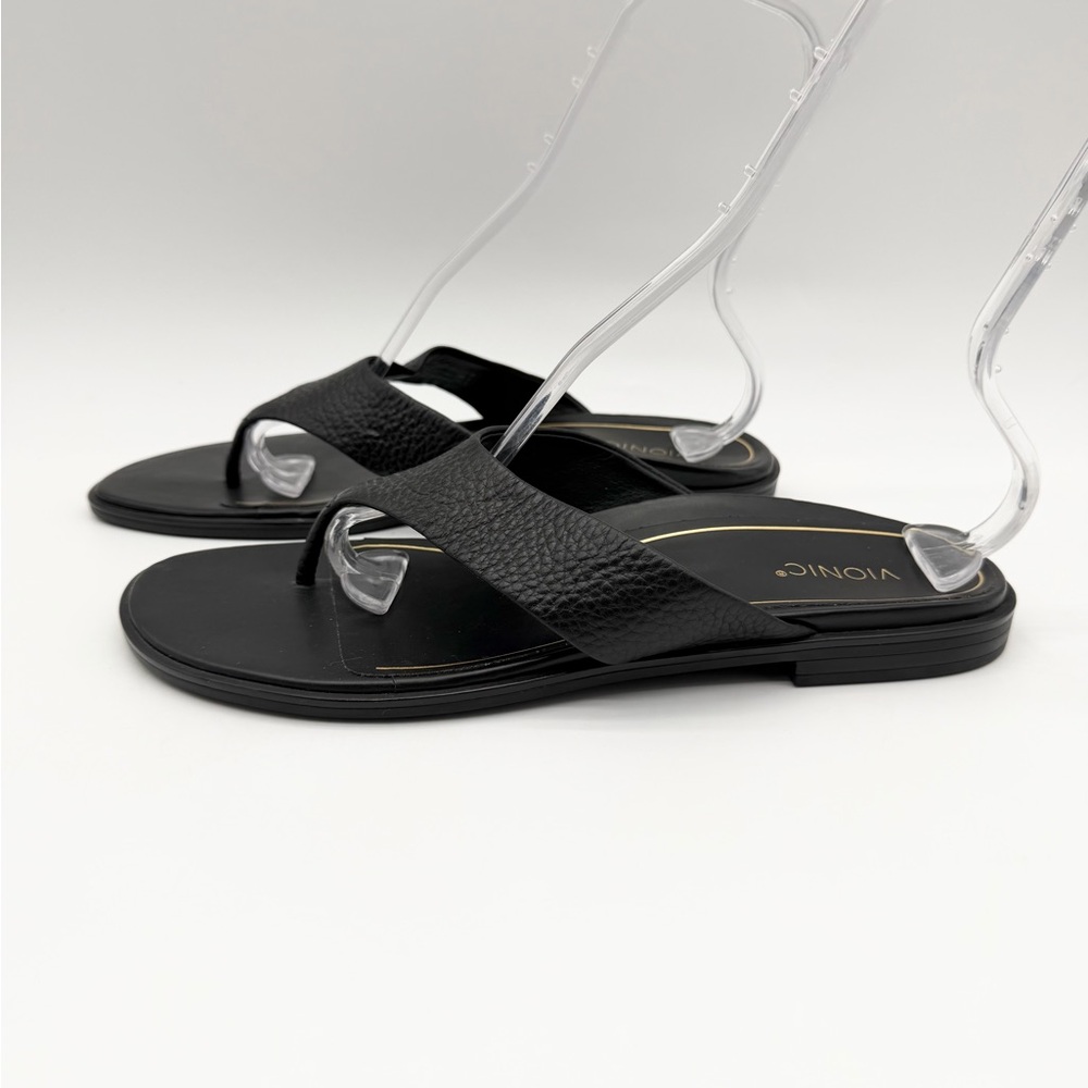 Vionic Agave Comfort Toe Post Sandals Pebbled Leather Comfort Black Size 12